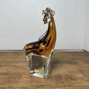 Art Glass Giraffe Figurine Paperweight Clear Amber Brown‎ Gold Hand Blown